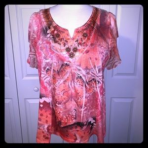 Short sheer sleeved top